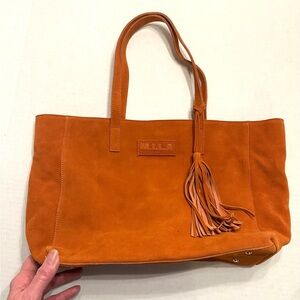 MILA Orange Suede Tote with Tassel Accent Los Angeles